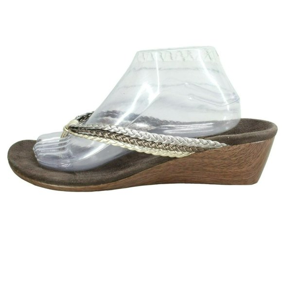 Orthoheel Brown Leather Slip On Strappy Wedge High Heel Sandals Size 11 - Picture 1 of 9